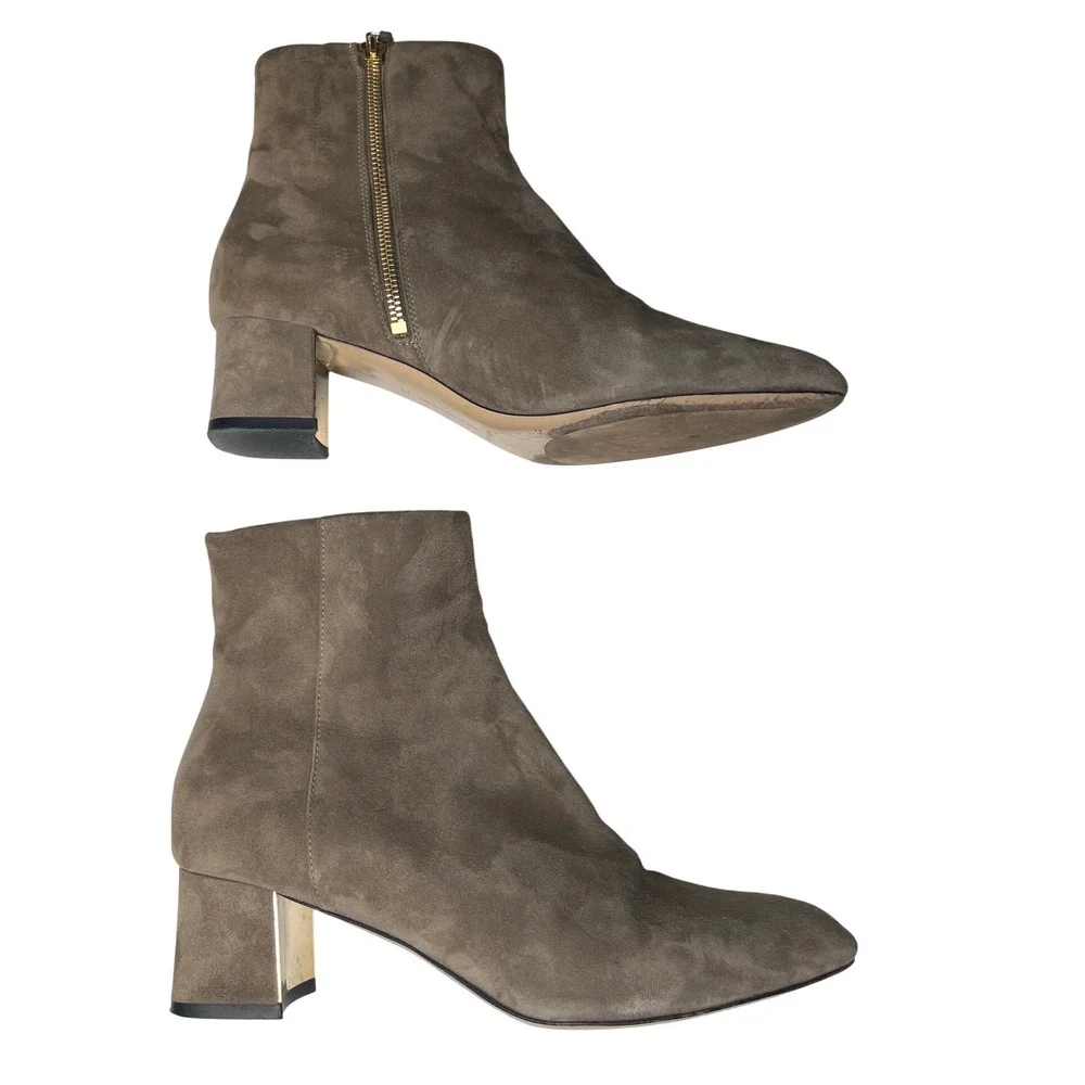 Minimalist Suede Ankle Booties Taupe Gold‎ Heel Marion Parke 39